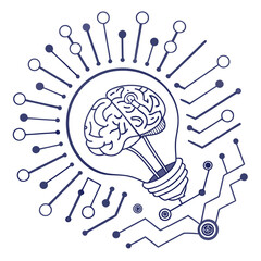 ısometric vector illustration of a glowing artificial intelligence brain made of circuit lines and data nodes, futuristic tech design, white background, flat colors
