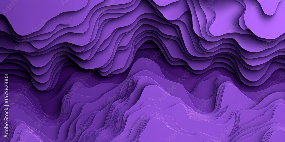 Poster abstract lavender to violet gradient topography with horizontal layers and flowing graphic elements