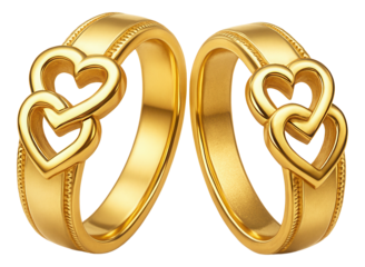 Gold-plated couple rings featuring interlocking heart designs