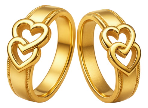 Gold-plated couple rings featuring interlocking heart designs