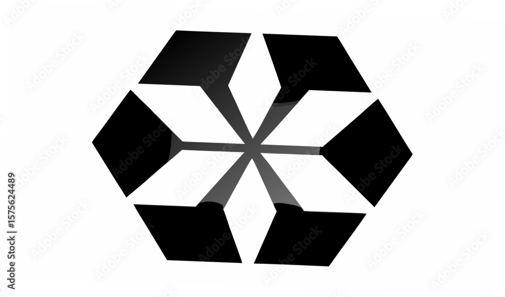 Poster abstract hexagonal design with alternating black and white segments radiating from the center point