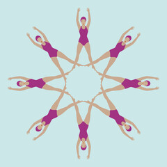 Synchronized swimming, team of women forming a star shaped pattern.