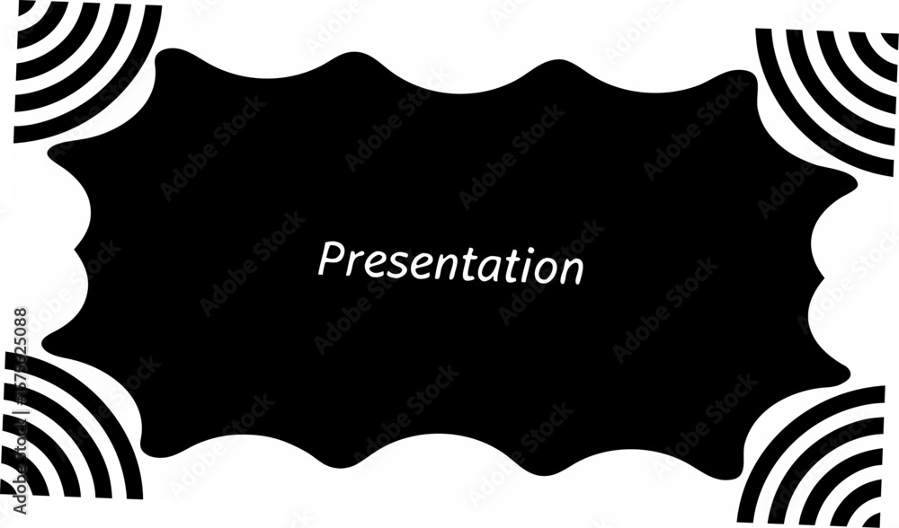 Aufkleber black and white presentation slide with wavy border and concentric circles in each of the four corne