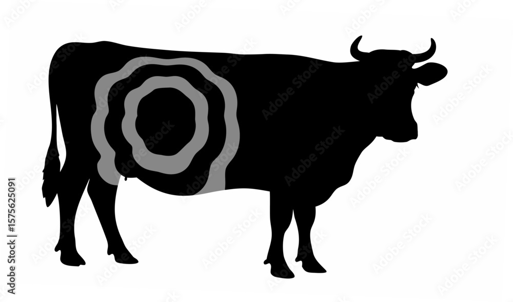 Poster silhouette of a cow with gray target design on its side standing against a white background image vi