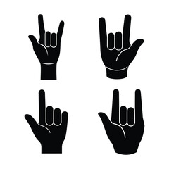 Obraz premium Hand sign Silhouette Vector Set Black Icon Collection Isolated on White Background