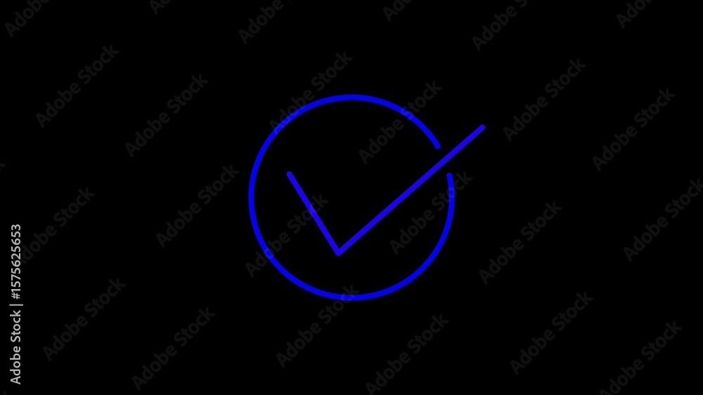Poster blue circle with checkmark confirming a correct solution on a black backdrop