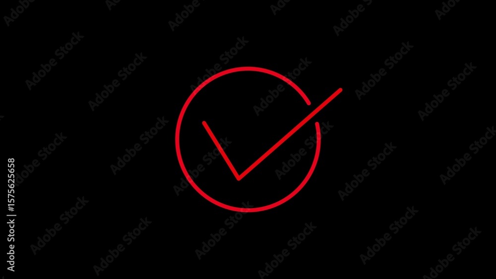 Poster red check mark within a circle on black background indicating approval and success