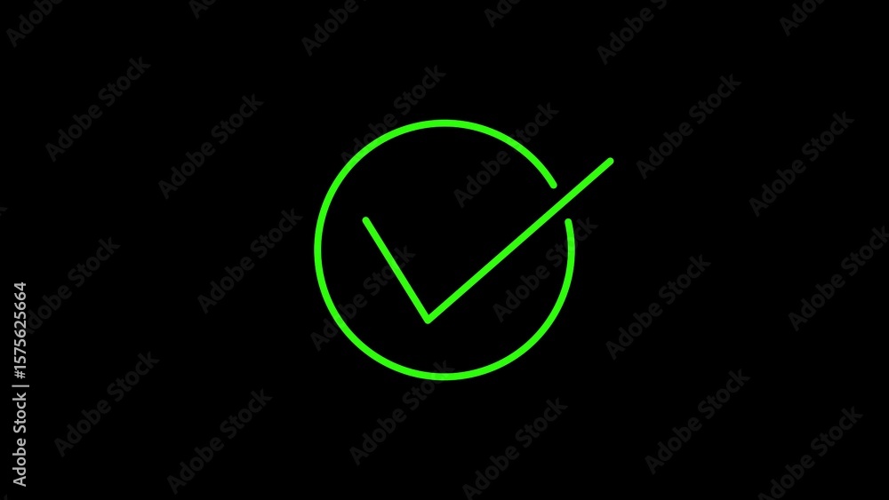 Poster green checkmark icon within a circle against a black background for verification