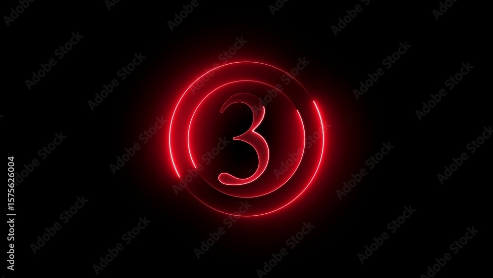 Aufkleber glowing neon number three design element in bold red with black background
