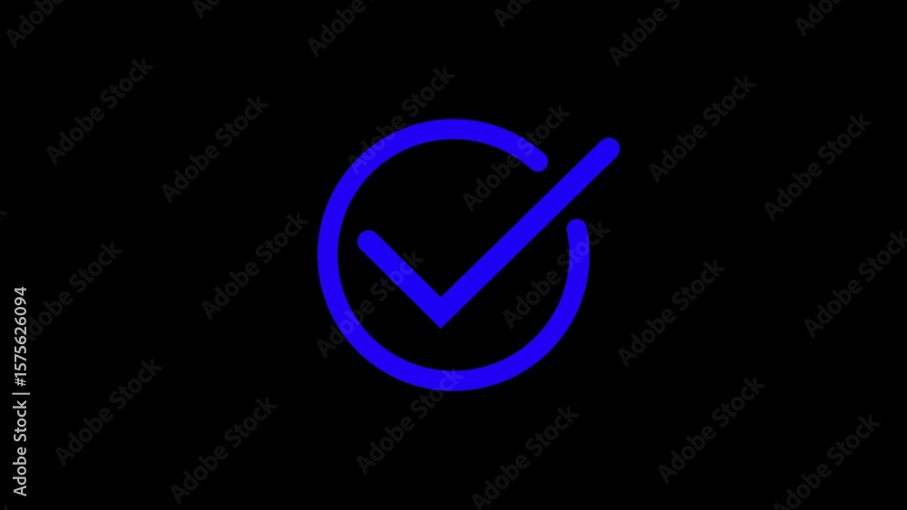 Poster approved icon in a blue circle displaying confirmation and completeness on black