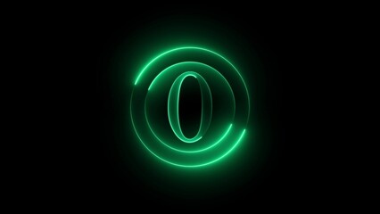 Glowing green number zero surrounded by illuminated neon circles on black background