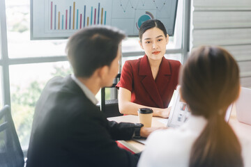 Business culture asian man woman gen y and gen z team working together in office