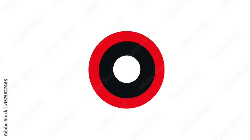 Fototapete striking circular design featuring concentric rings in black and red against a solid black backgroun
