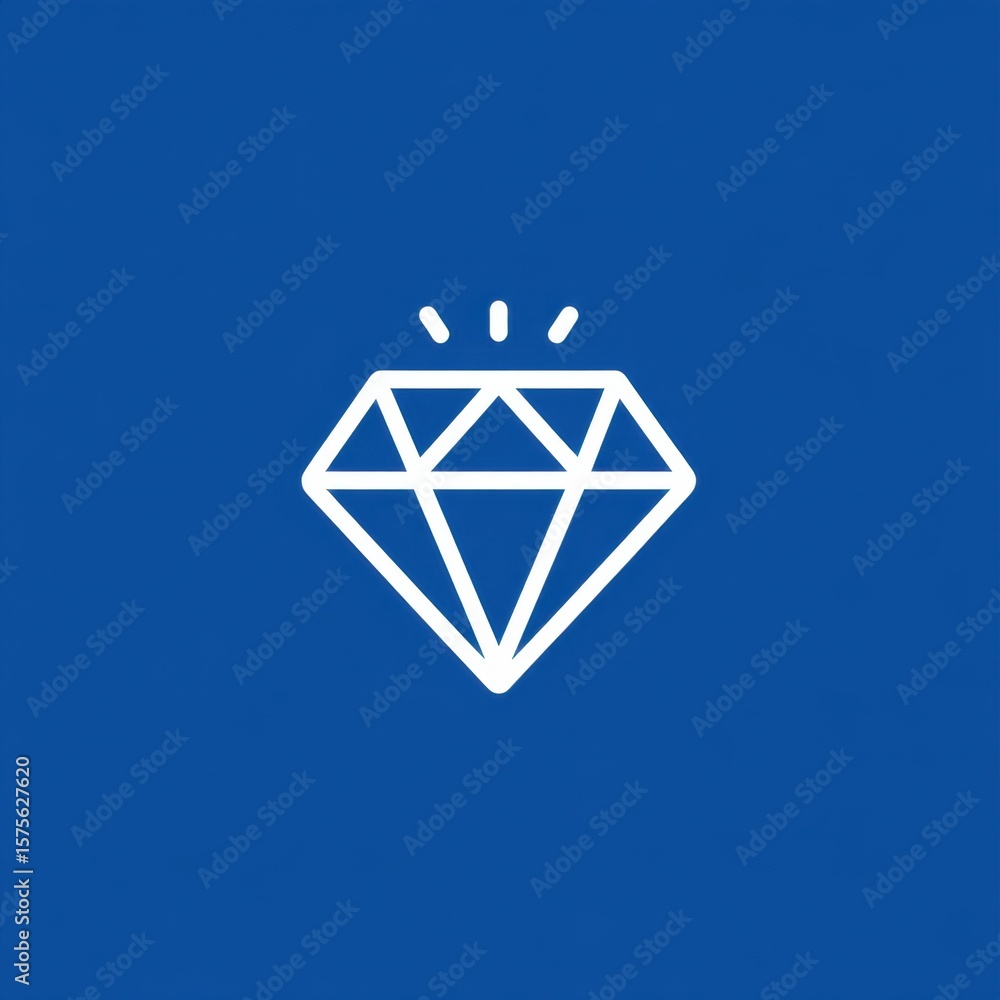 Aufkleber minimalistic deep blue background with a centered white-outlined faceted diamond icon and three radi