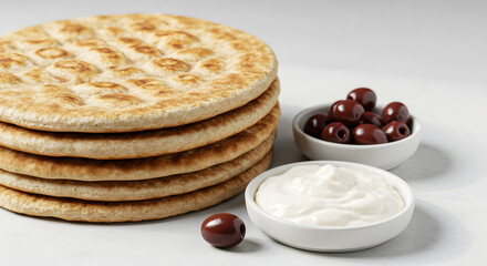 Golden Flatbread Stack with Creamy Olive Dip—Simple Mediterranean Appetizer