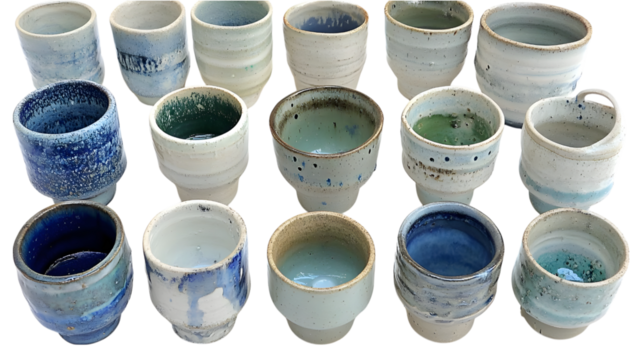 Artisan ceramics showcase studio pottery collection contemporary aerial view craftsmanship