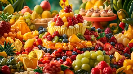 Colorful fruit and dessert display