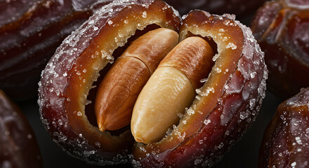 Sugar-Crystal Coated Dates with Exposed Seed—Sweet, Natural Middle Eastern Fruit Close-Up
