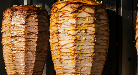 Golden Shawarma Cones Grilled on Vertical Rotisserie—Crispy, Juicy Middle Eastern Street Food