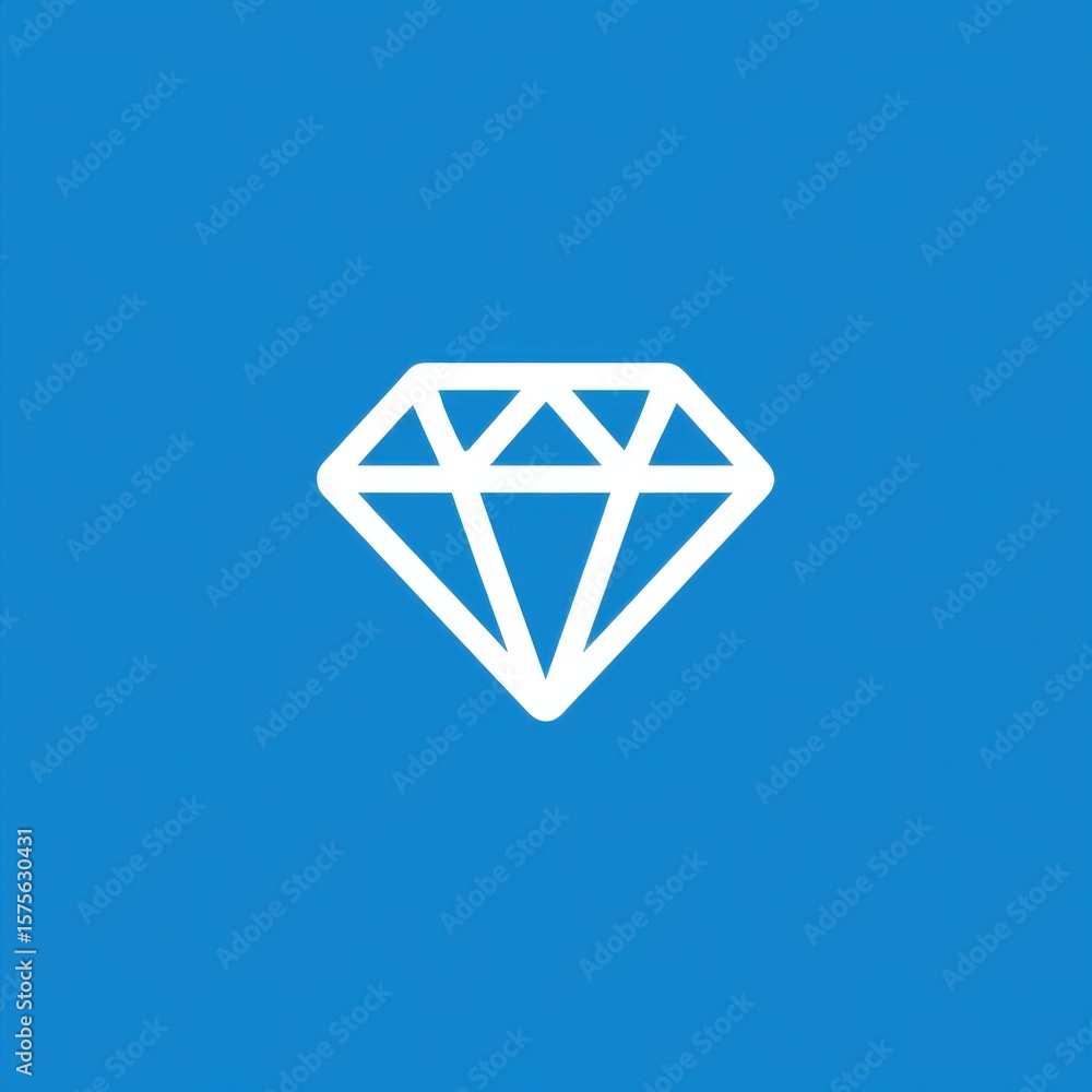Poster minimalist geometric diamond shape with clean lines centered on vibrant solid blue background, empha