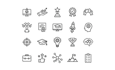 Line Art Icons: Business Education and Success Symbols Collection.