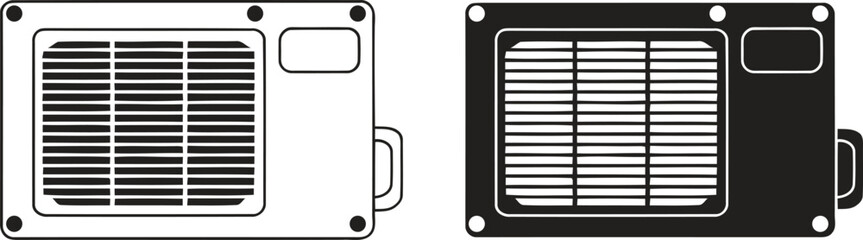 Vector illustration of an air conditioner unit in outline and solid black styles