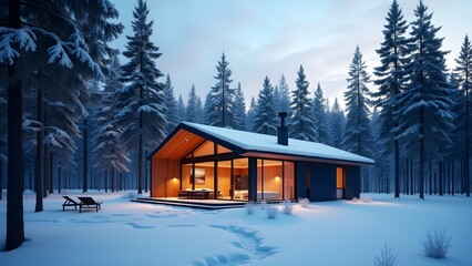 Cozy Cabin Surrounded by Snow