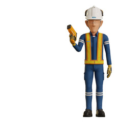 Industrial worker present the pyrometer