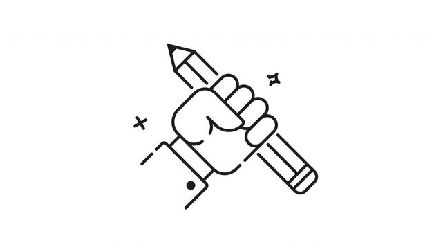Writing skill line animation. Animation featuring a hand gripping a pencil for projects related to creativity, writing, education, design, or art inspiration.
