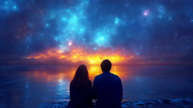 Ultra HD A Romantic couple relaxing on the beach in the evening video cosmic romance video a couple sitting together on a surfboard at the beach video