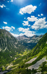 Fototapeta premium Amazing Aerial view Pirin Mountain near Vihren hut, Bulgaria