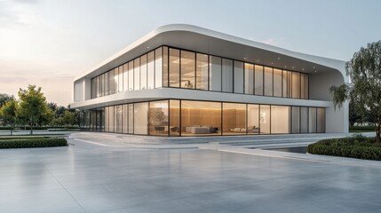 Modern office building glass facade landscaped grounds Architecture Exterior