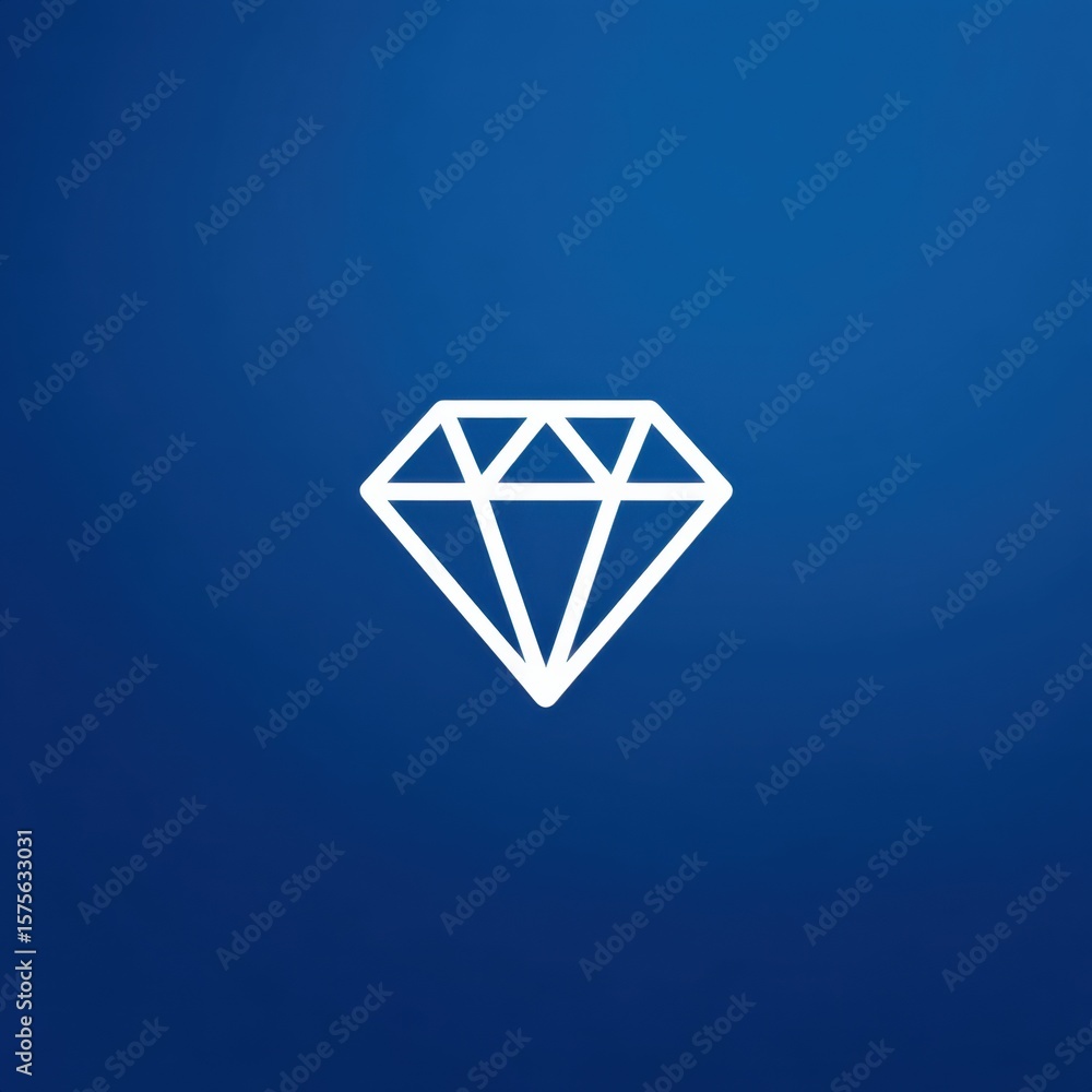 Aufkleber minimalist white diamond icon with clean lines and sharp angles centered on smooth gradient blue bac