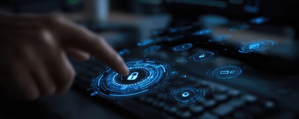 Hand interacting with a futuristic interface