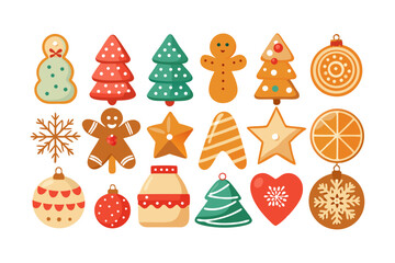 Collection of festive christmas cookies and ornaments in various shapes and colors