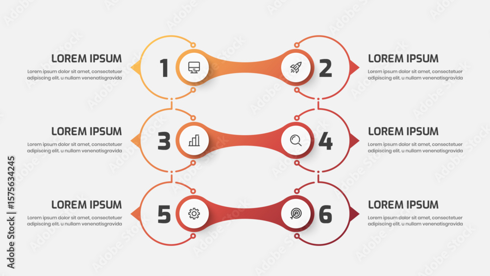 Poster circle infographic template with gradient color, 6 numbers, thin line and icon