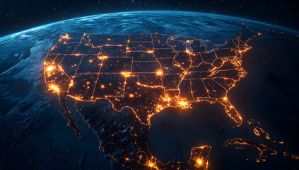 Satellite Network Overlay, mesh-patterned design layered atop a USA map, illustrating extensive coverage and connectivity across regions 40748292 2