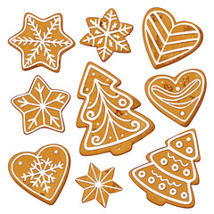Collection of festive christmas gingerbread cookies in various shapes and designs