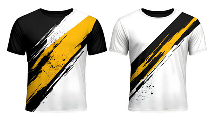 Dynamic graphic t-shirts featuring bold yellow stripes studio environment apparel design