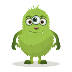 Playful Green Monster Vector Illustration Smiling