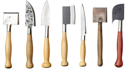 Essential kitchen tools various kitchen knives for chefs culinary studio overhead cooking