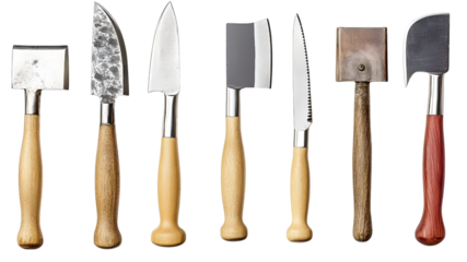 Essential kitchen tools various kitchen knives for chefs culinary studio overhead cooking