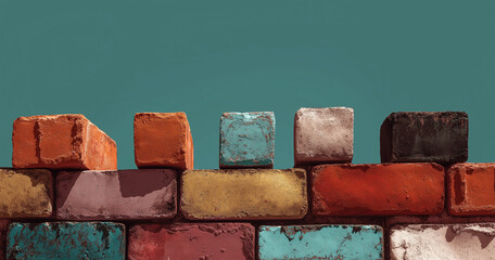 Colorful plastic bricks minimal background