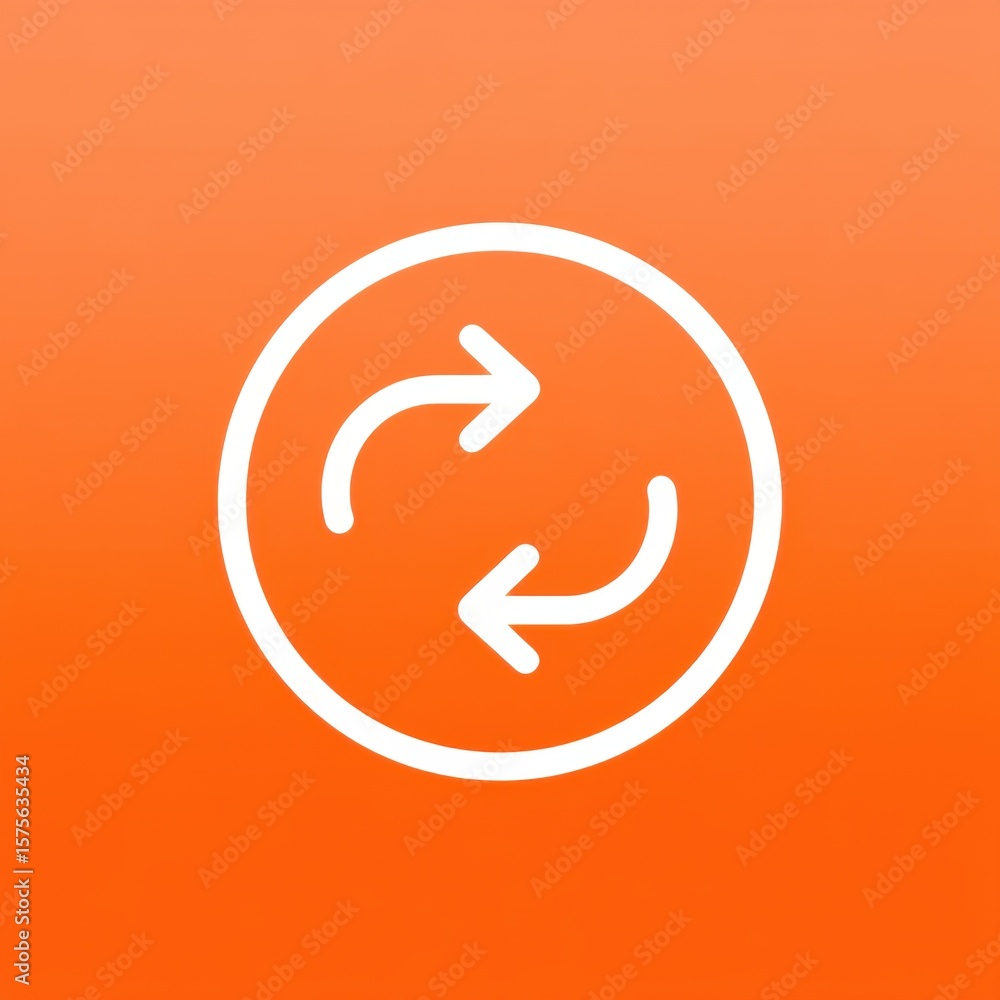 Poster circular icon with two white curved arrows in opposite directions, suggesting refresh or reload, cen