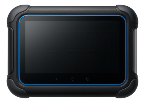 Headrest monitor featuring a rugged design with shock-absorbent edges and waterproof casing