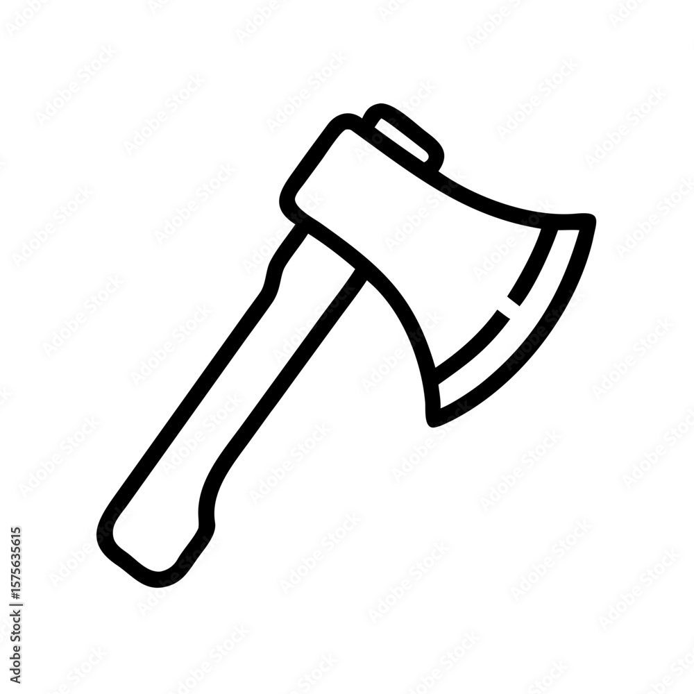 Poster axe with wooden handle in minimalist line art style