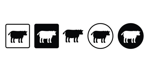 Farm Cow Icons Black and White Variations in Square and Circle Shapes Vector Design Illustration