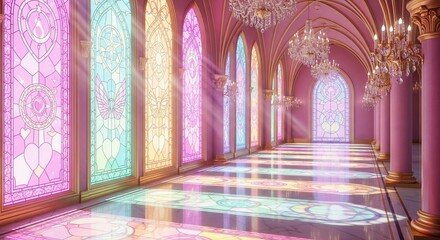 Dreamy Princess fantasy 4k Background, Pastel Palace Hall And Colors Mirror Backdrop