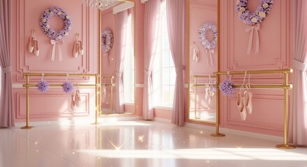 Dreamy Princess fantasy 4k Background, Pastel Ballet room Backdrop