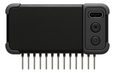 Microcontroller-based control unit with solderable pins and onboard programming interface